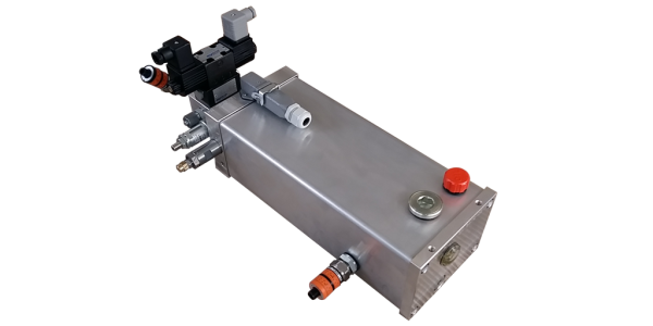 Kompaktes Hydraulikaggregat aus der ZPU20 Serie für die Klemmung eines Rundtisches. Kompaktaggregat mit Klemmfunktion und zum Spannen.